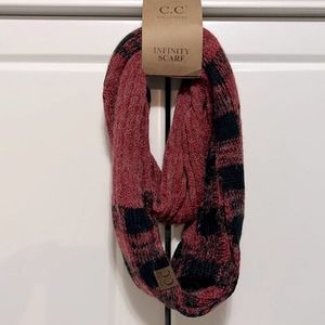 NWT Red Black Buffalo Plaid Infinity Scarf Wool like Acrylic